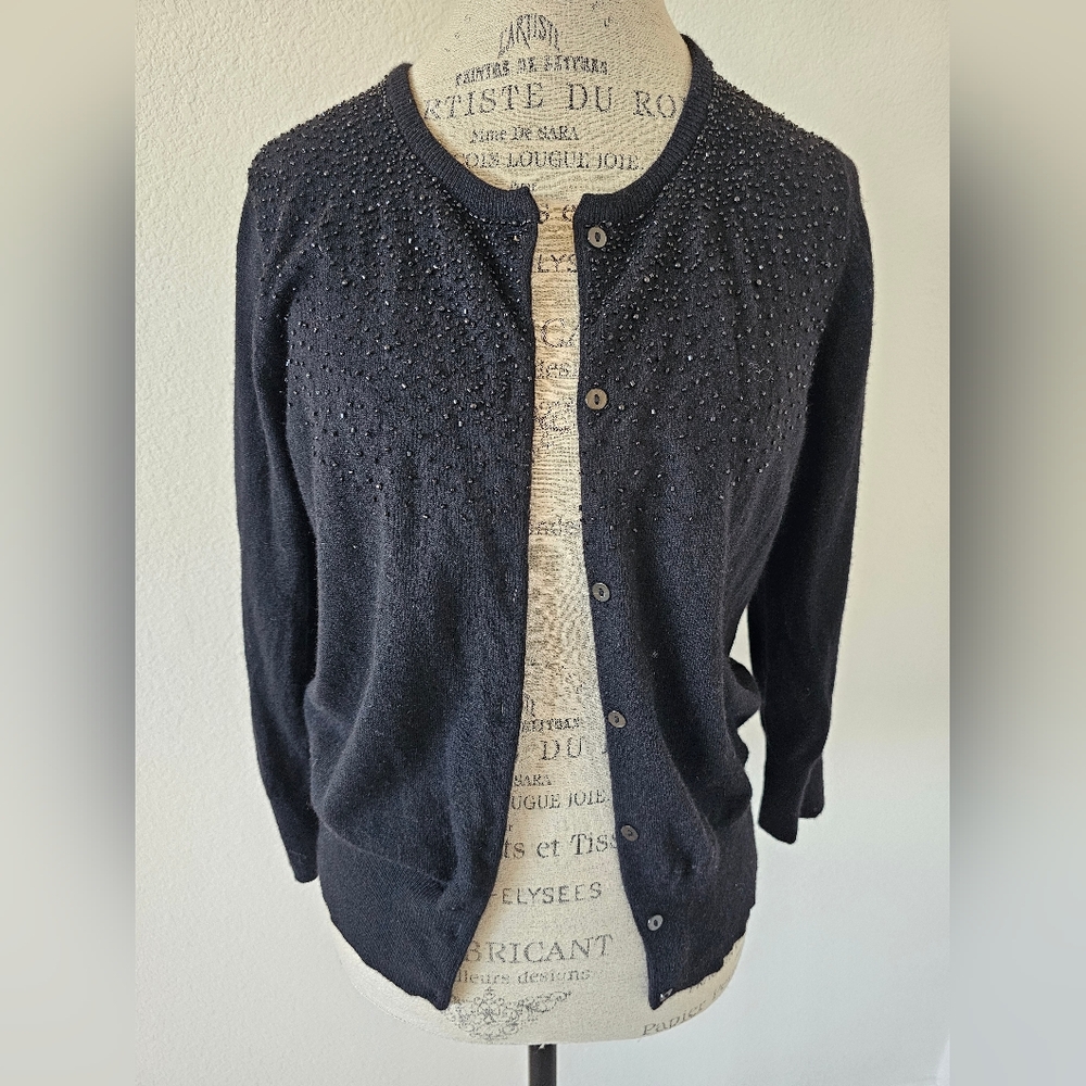 George ME by Mark Eisen Beaded Cardigan Sweater - Cashmere & Angora Blend - L